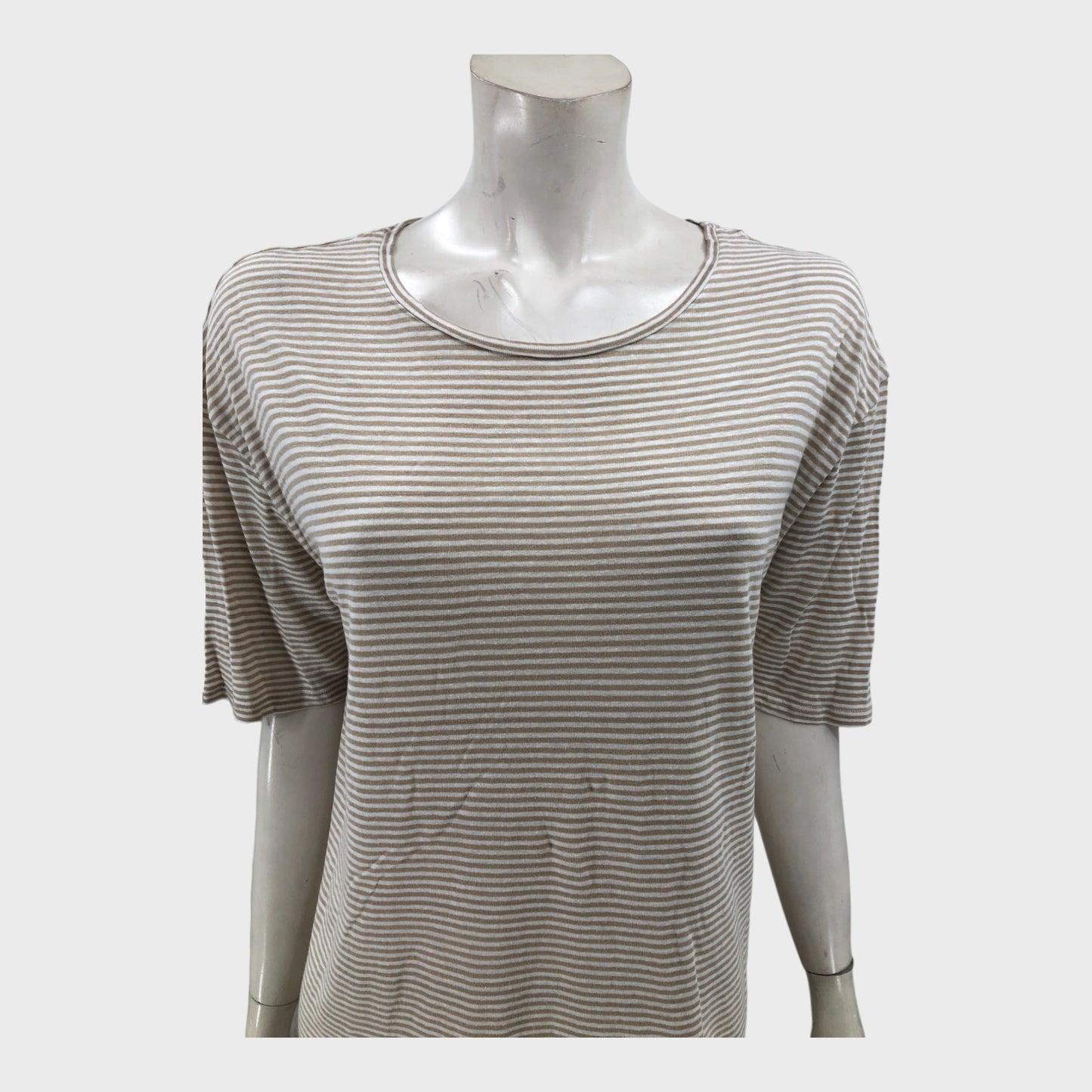 Beige Striped Linen T-Shirt