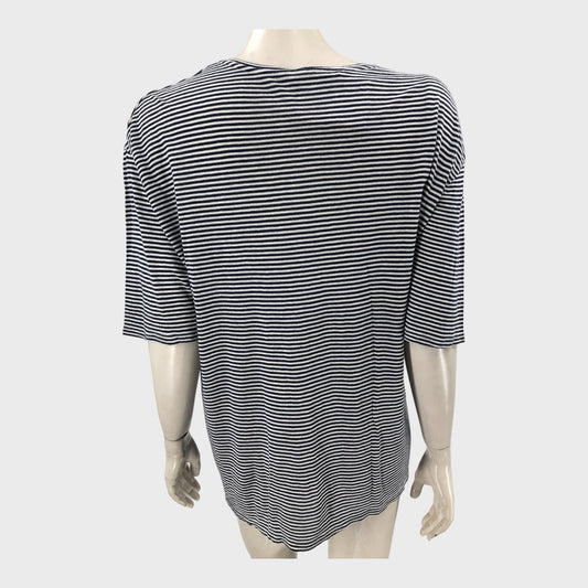 Navy Striped Linen T-Shirt