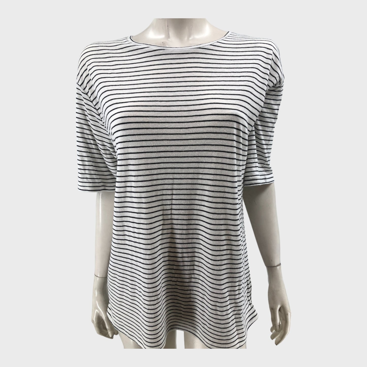 White and Navy Striped Linen T-Shirt