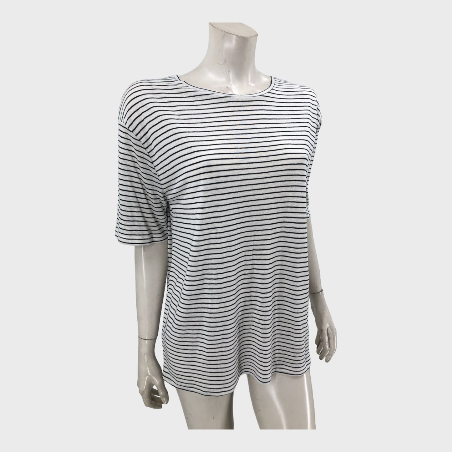 White and Navy Striped Linen T-Shirt