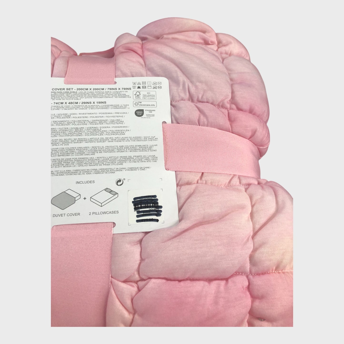Pink Tie-Dye Quilted Double Duvet Cover Set - With Two Pillowcases
