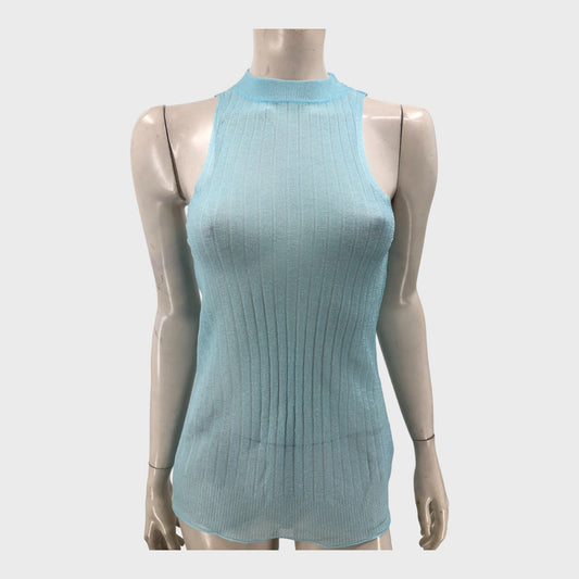 Light Blue Women's Sleeveless Ribbed Top