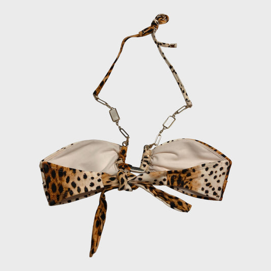 Leopard Print Beaded Strap Bikini Top