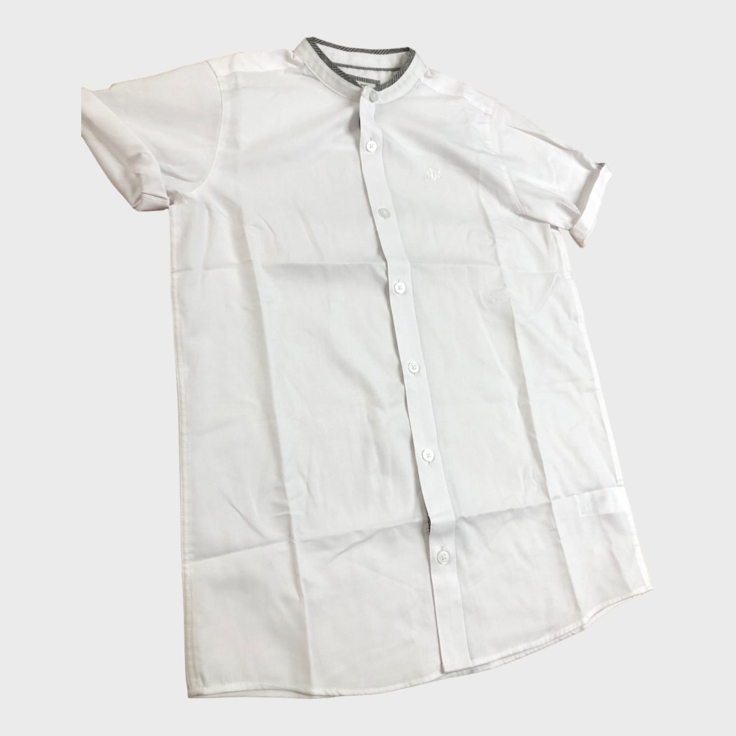 Kids White Grandad Collar Shirt