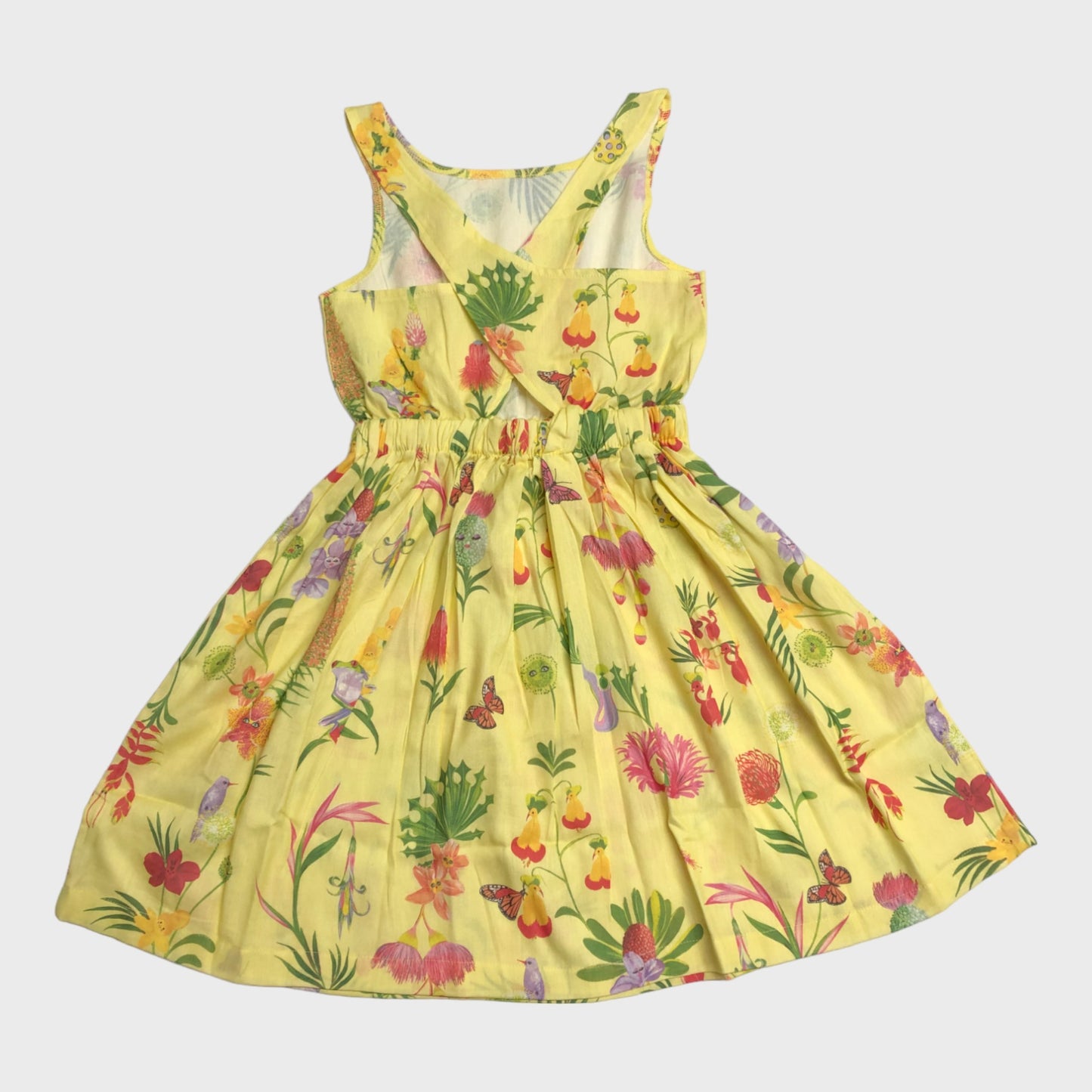 Yellow Cross Back Summer Dress - Jungle Print
