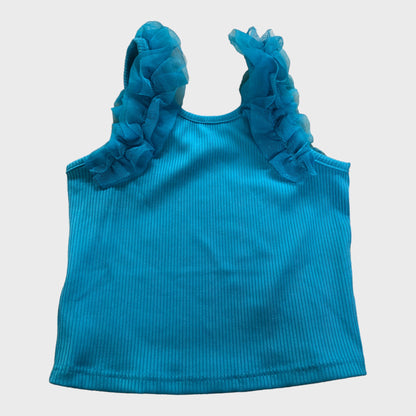 Turquoise Girls Ruffled Strap Top