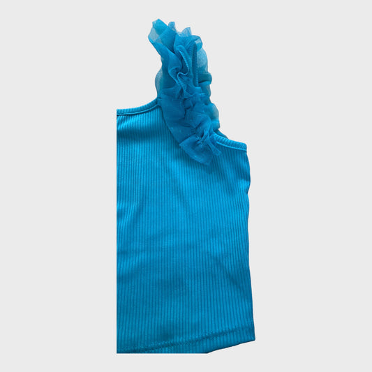 Turquoise Girls Ruffled Strap Top