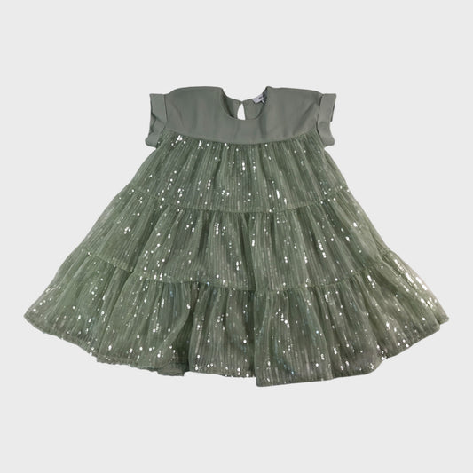 Reiss Sage Green Tiered Sequin Dress - 4-5 Years