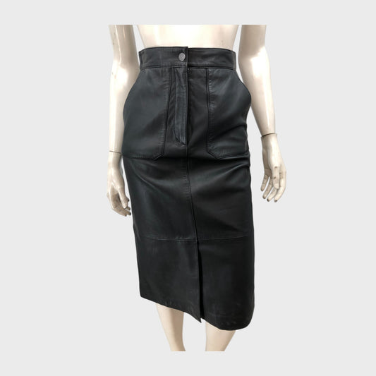 Branded Black Leather Pencil Skirt