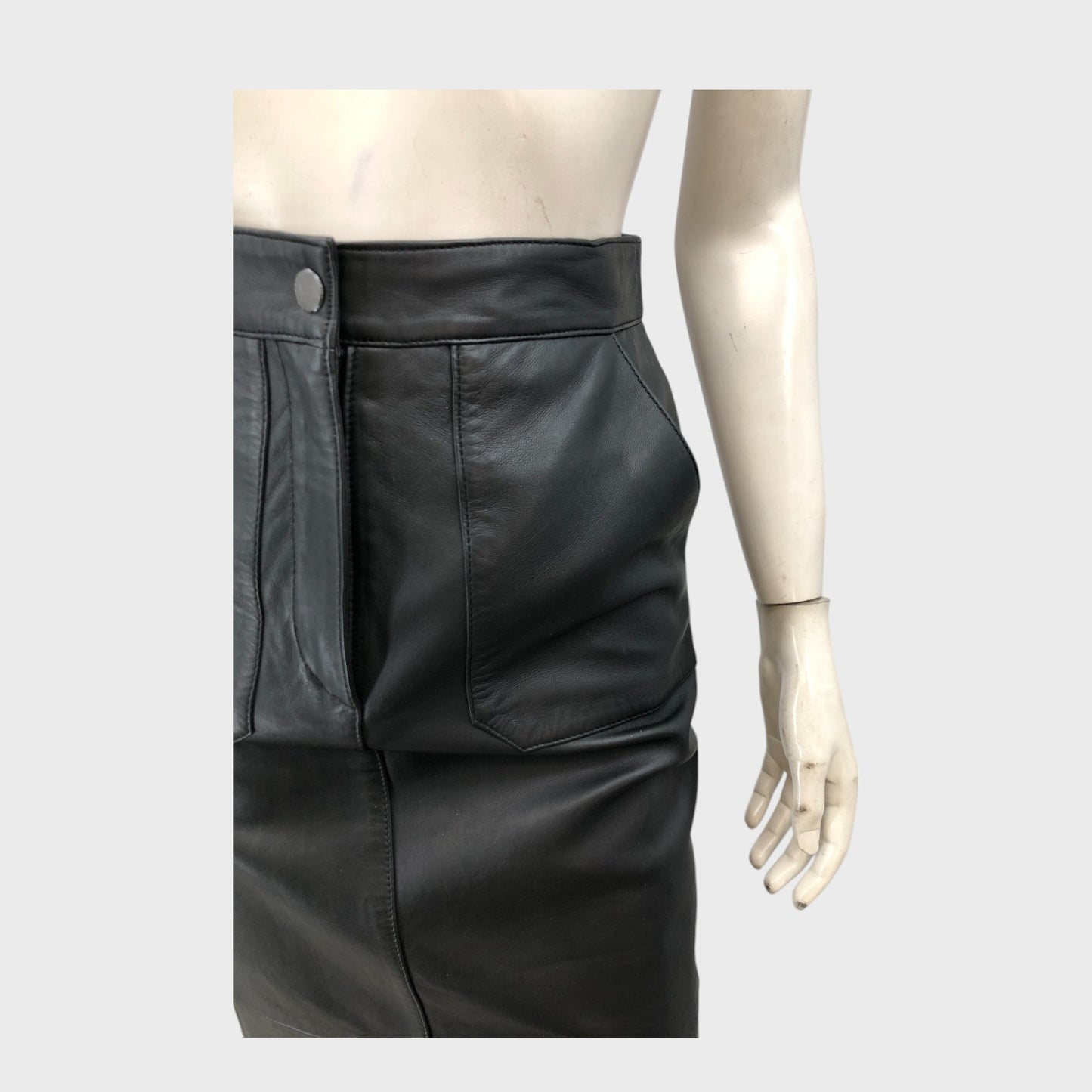 Branded Black Leather Pencil Skirt