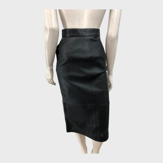 Branded Black Leather Pencil Skirt