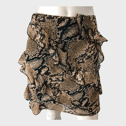 Snake Print Ruffle Mini Skirt
