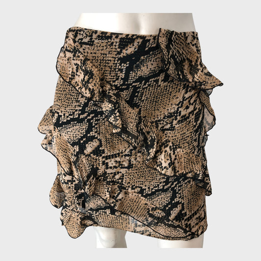 Snake Print Ruffle Mini Skirt