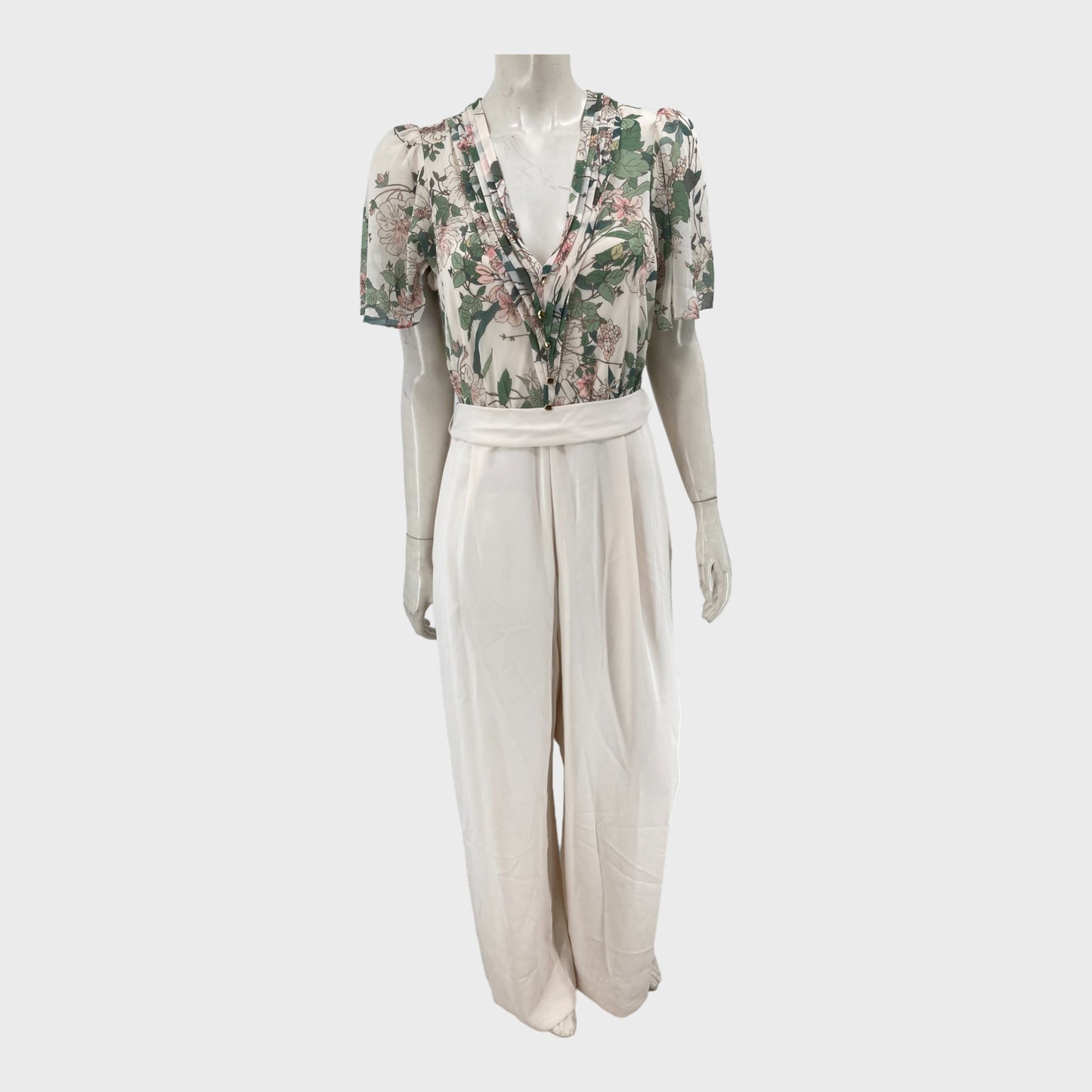 Cream Branded Floral Jumpsuit