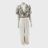 Cream Branded Floral Jumpsuit