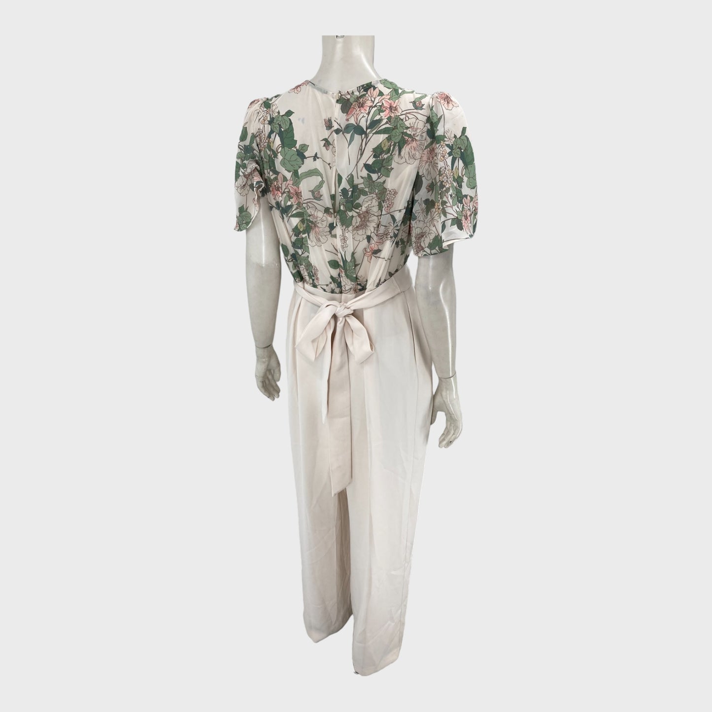 Cream Branded Floral Jumpsuit