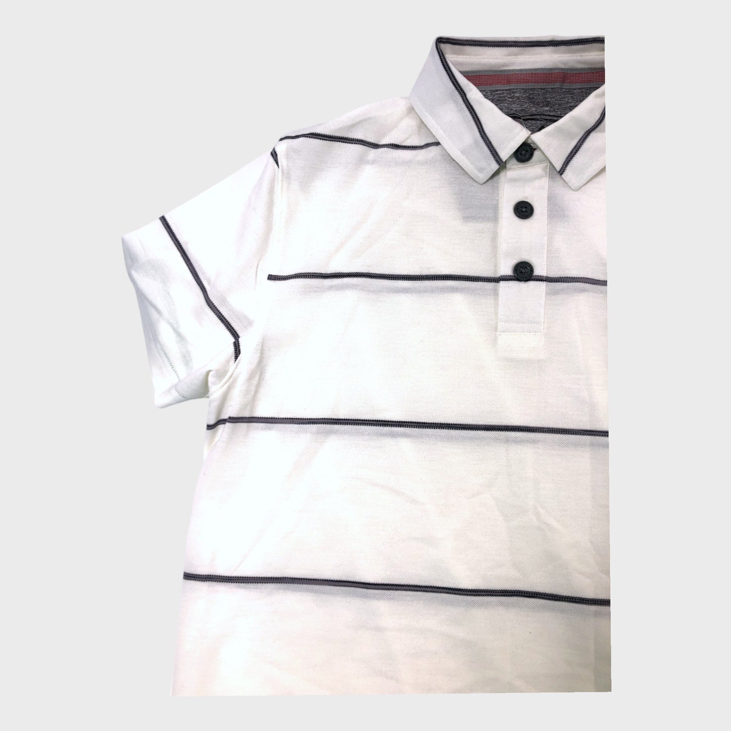 Branded Dusty White Striped Polo Shirt - Size Medium