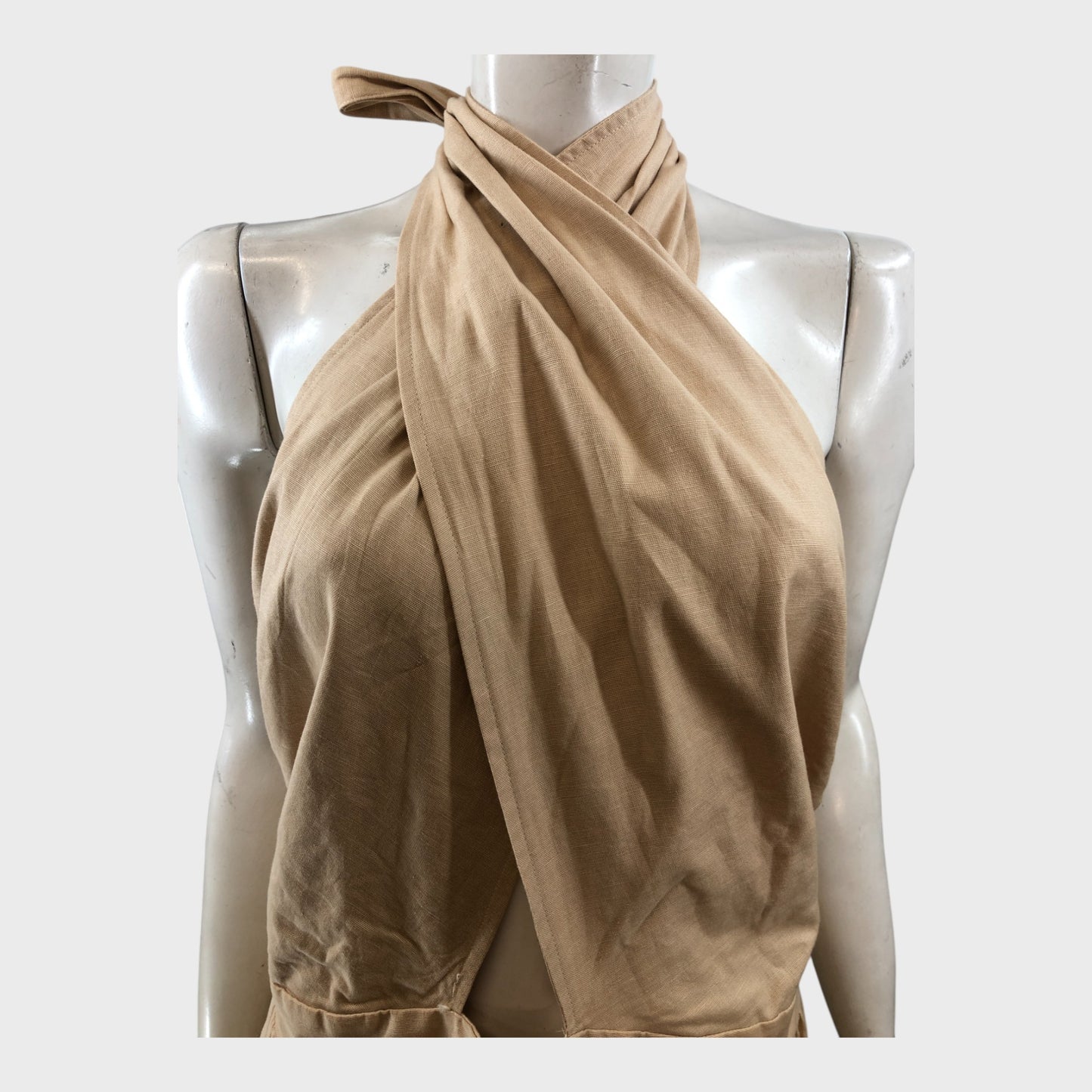 Beige Halter Neck Midi Dress