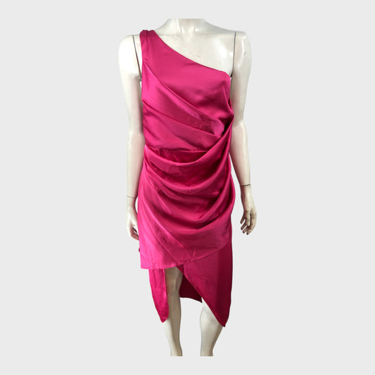 Pink One Shoulder Satin Dress - Size 16