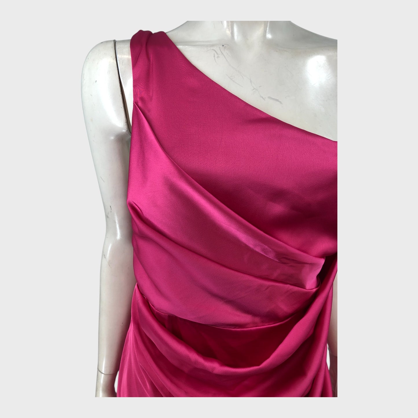 Pink One Shoulder Satin Dress - Size 16
