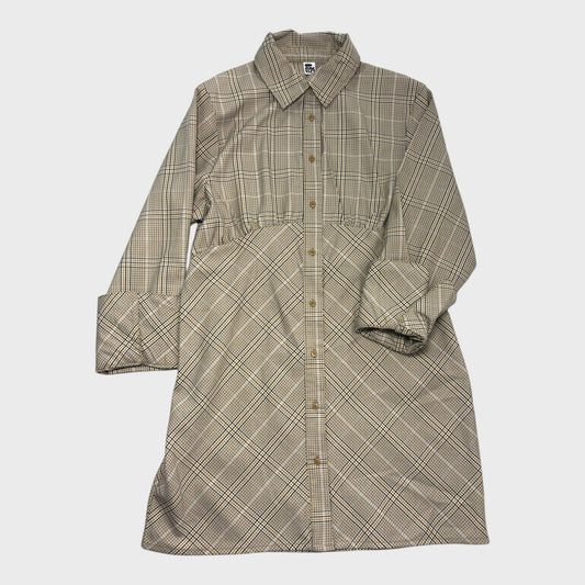 Women’s Check Shirt Dress Long Sleeve Collar Beige