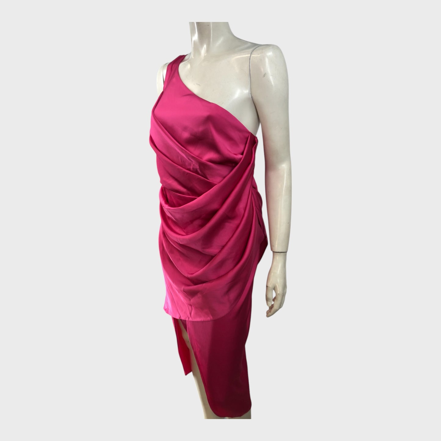 Pink One Shoulder Satin Dress - Size 16