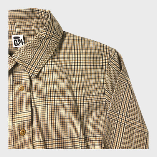 Women’s Check Shirt Dress Long Sleeve Collar Beige