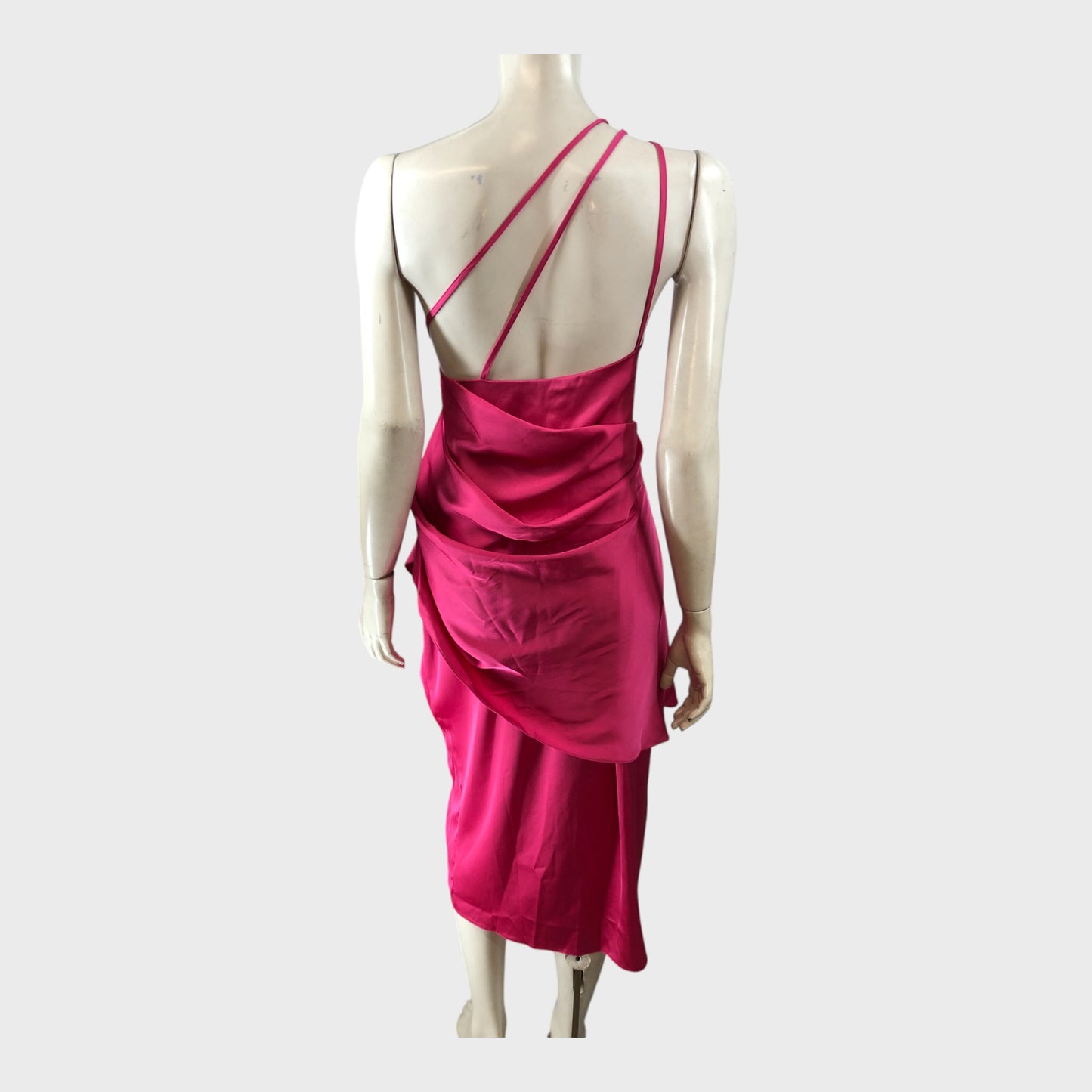 Pink One Shoulder Satin Dress - Size 16