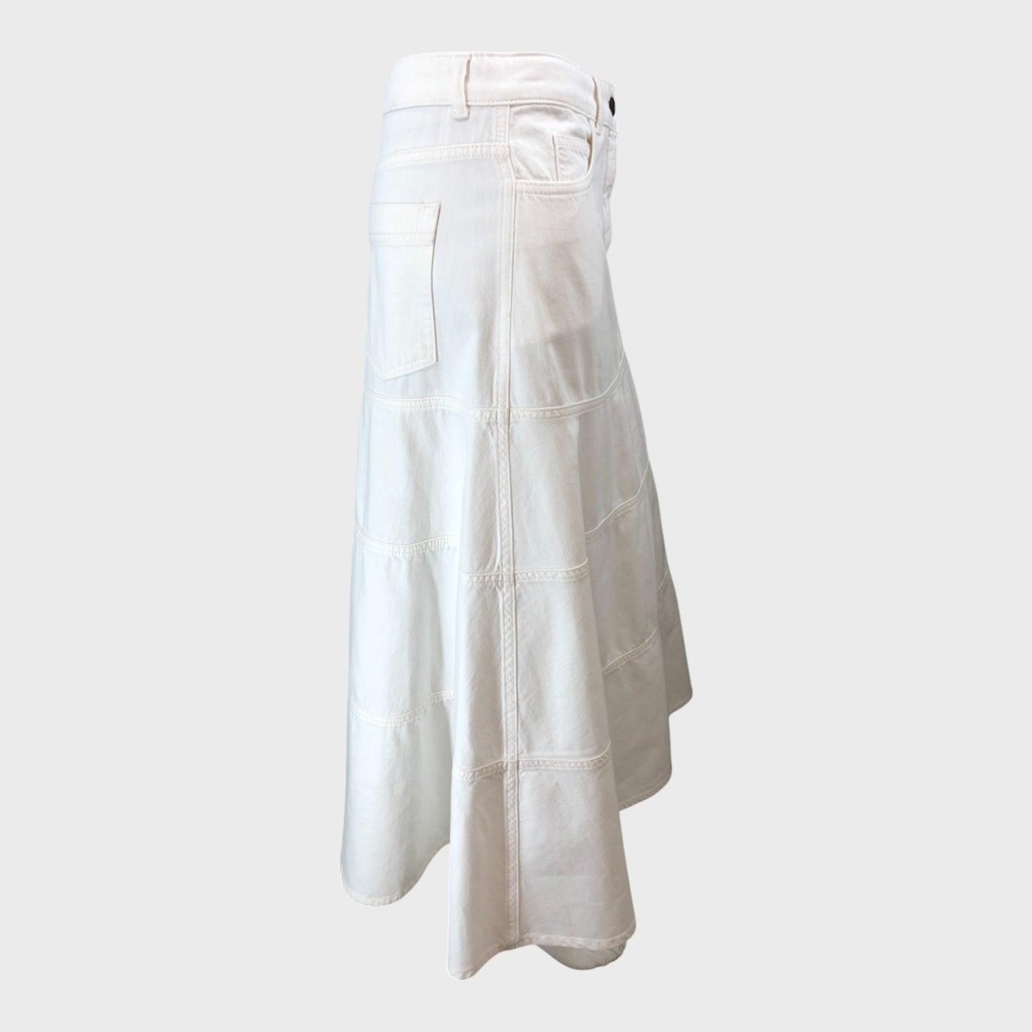 Branded White Denim Midi Skirt - Size 8