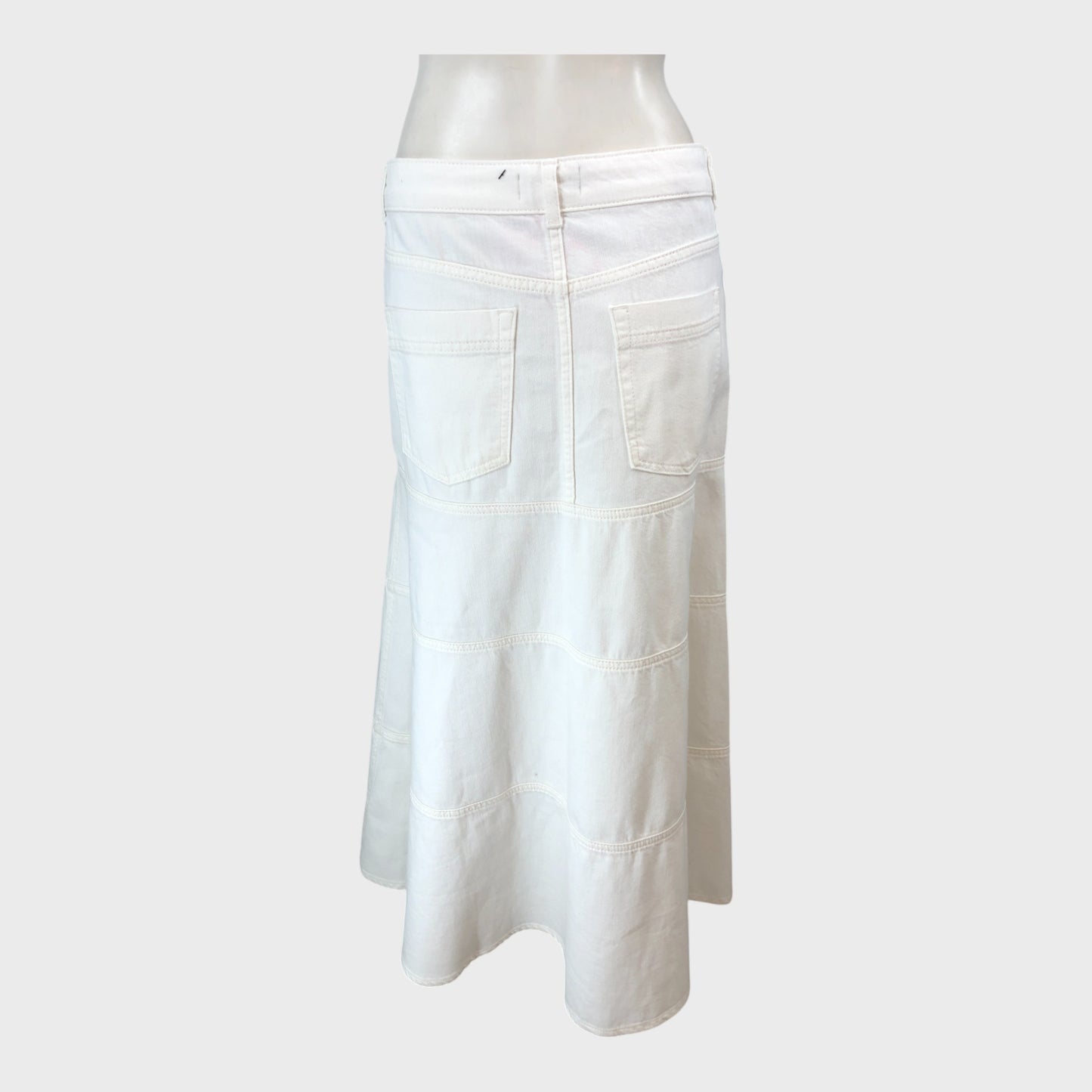 Branded White Denim Midi Skirt - Size 8