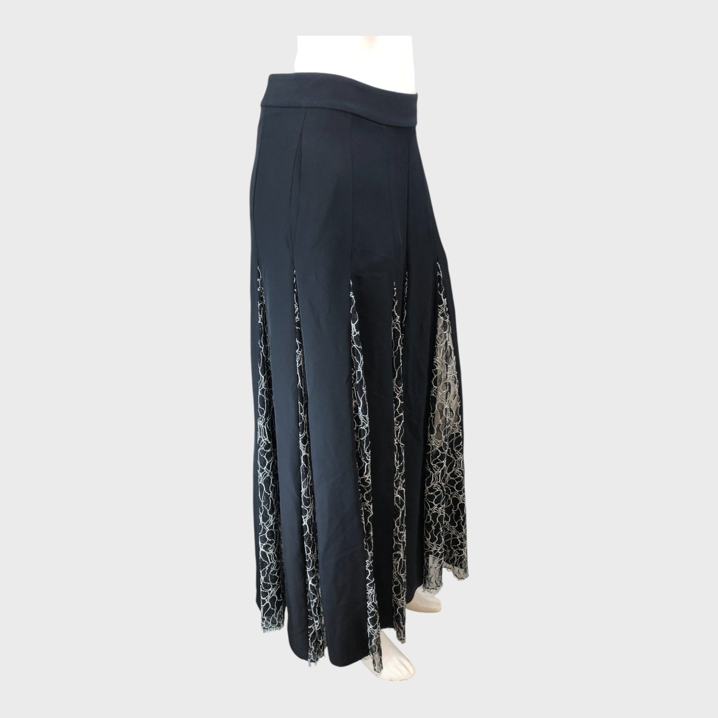 Branded Black Lace Pleated Skirt - Size 8