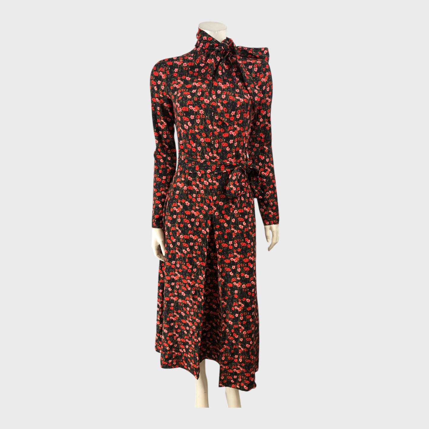 Branded Red Floral Midi Dress - Size 8