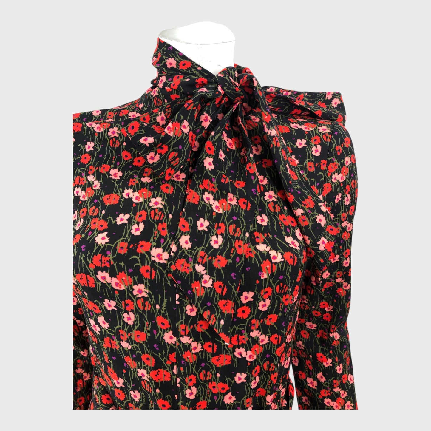 Branded Red Floral Midi Dress - Size 8