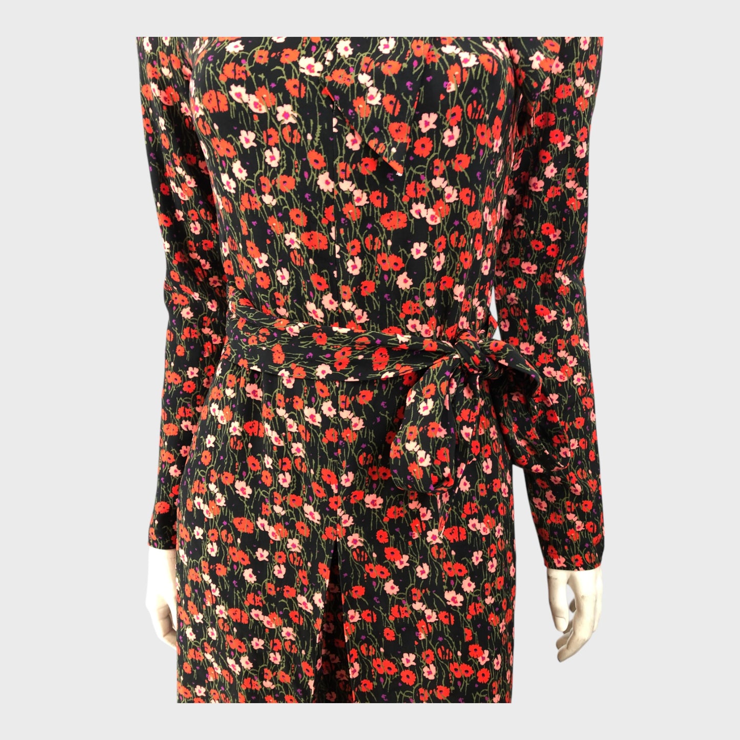 Branded Red Floral Midi Dress - Size 8