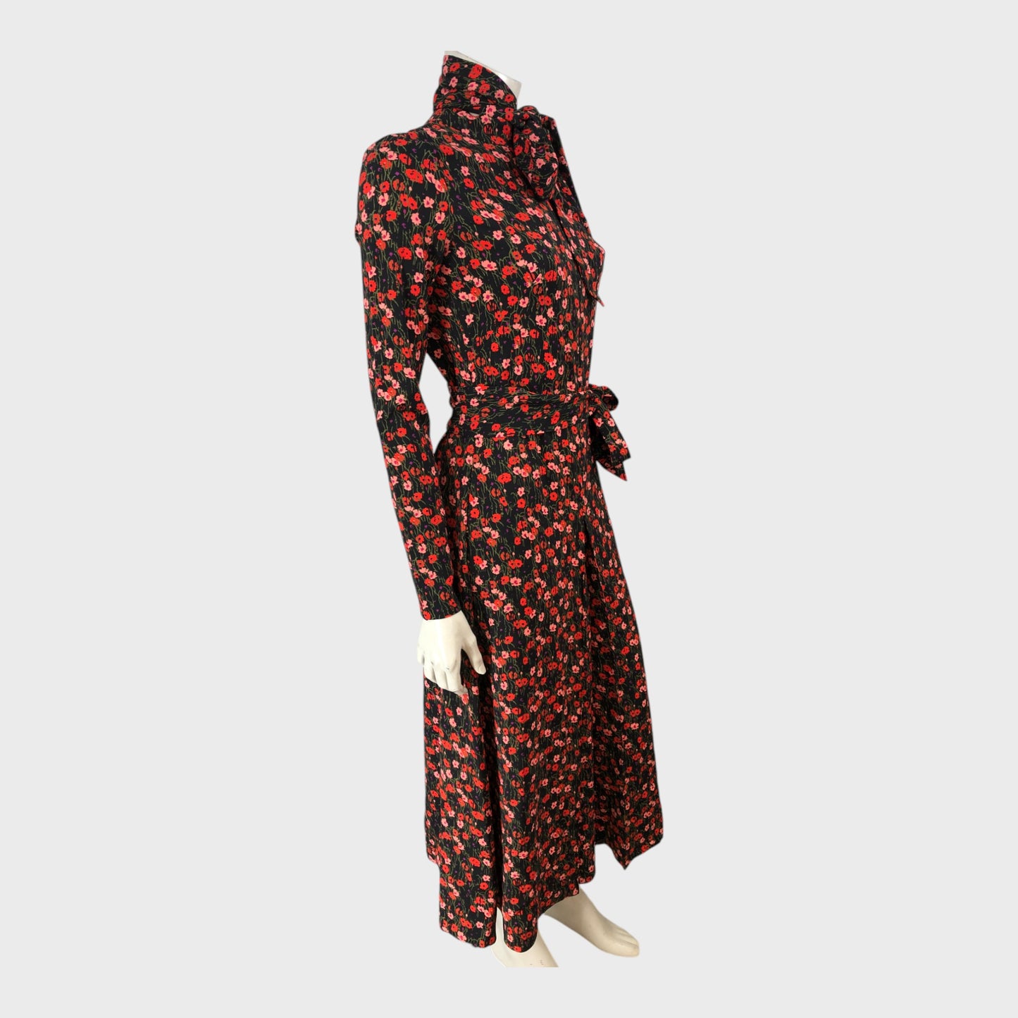 Branded Red Floral Midi Dress - Size 8