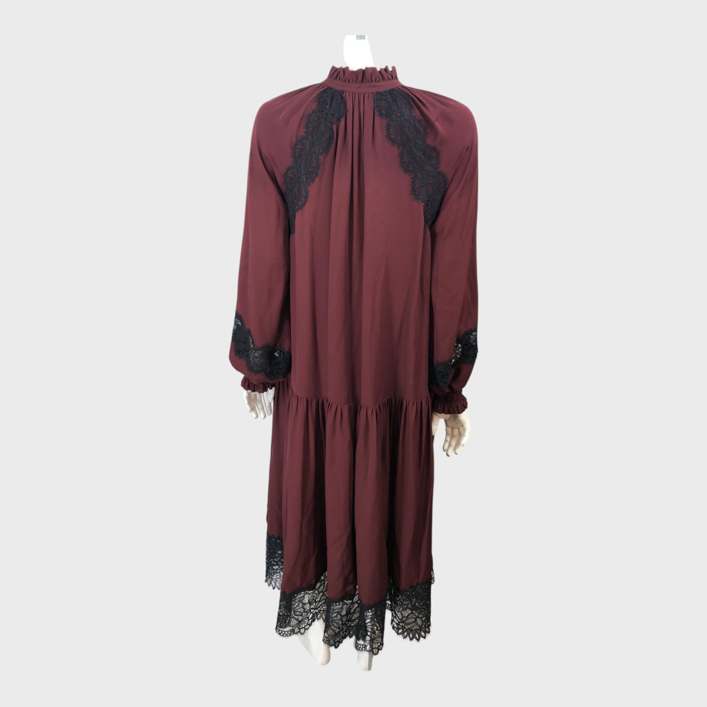 Branded Red Silk Lace Midi Dress - Size 8