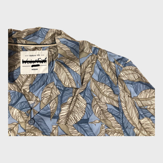 Grey and Blue Leaf Print Shirt
