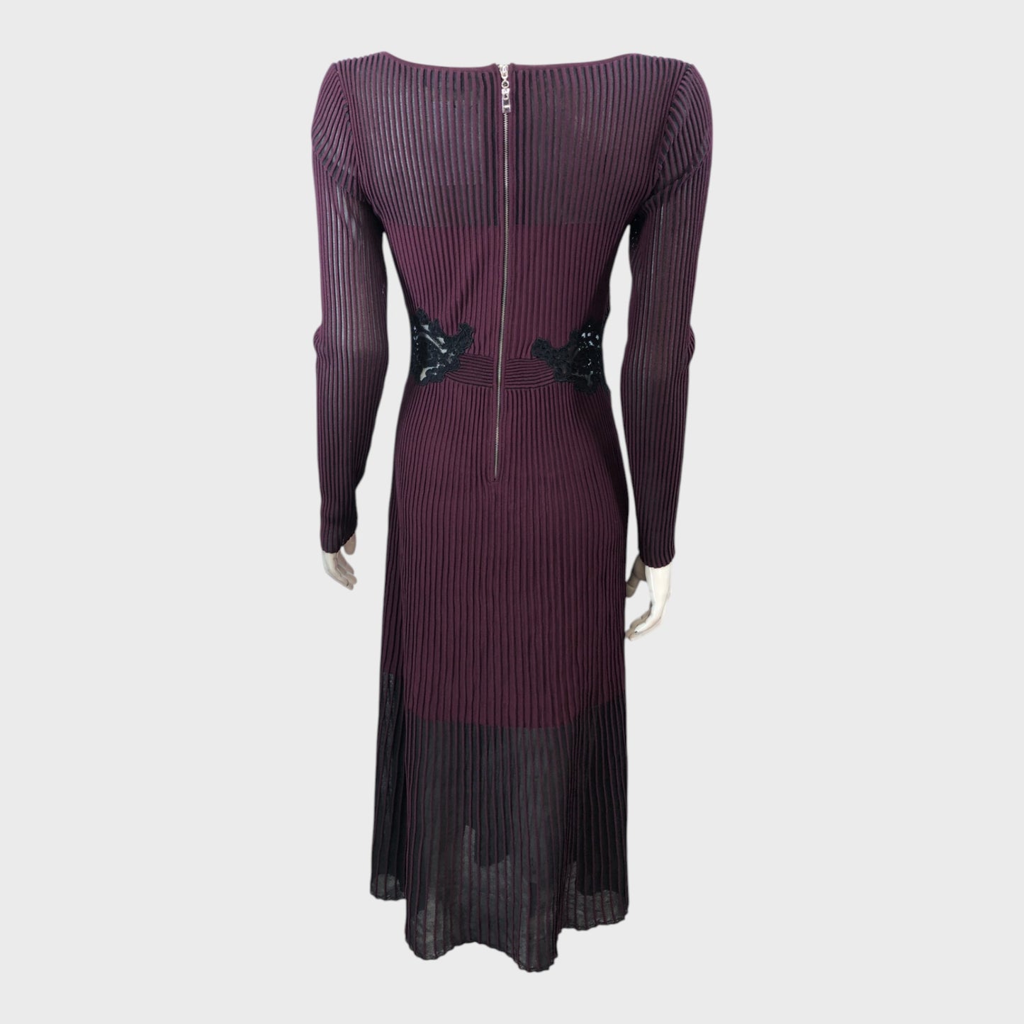 Branded Burgundy Ribbed Maxi Dress - Size 8