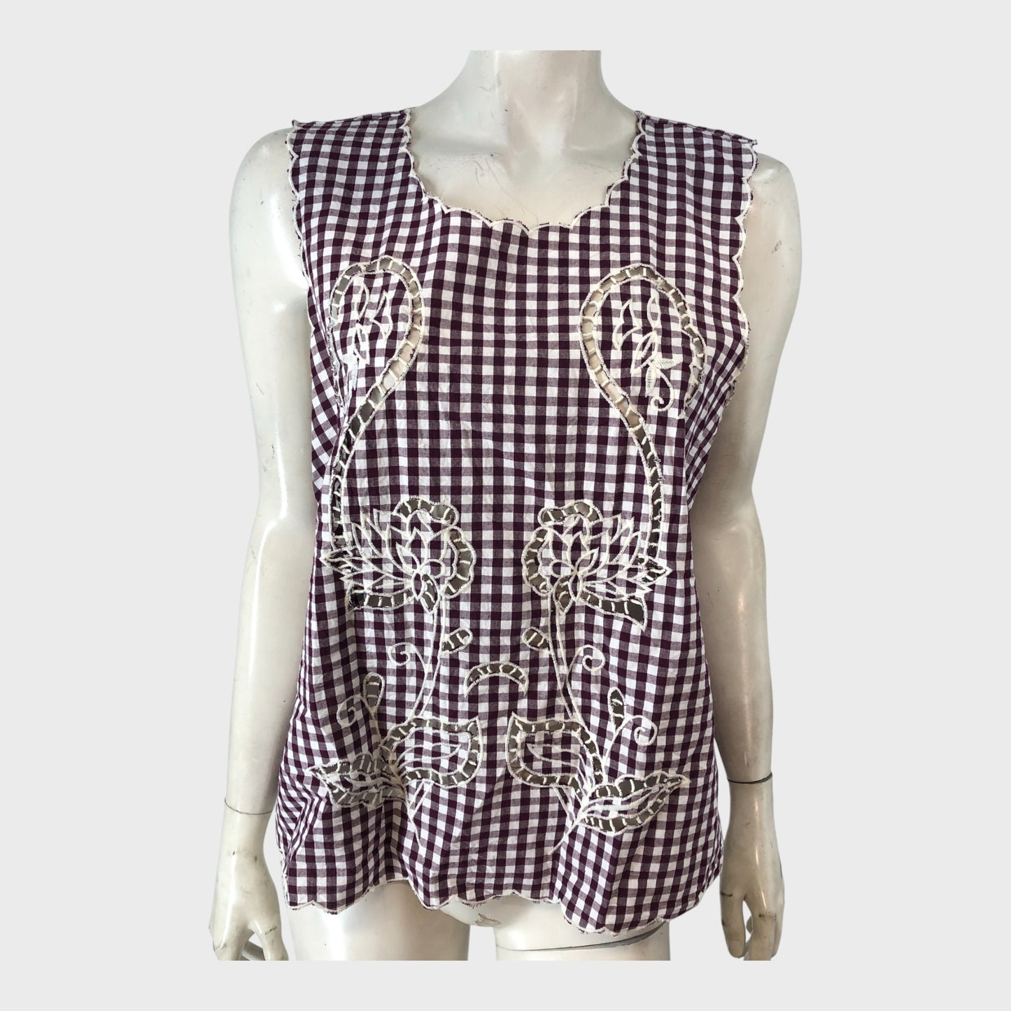 RIVER ISLAND  Red Gingham Cut Work Tank Top UK18
