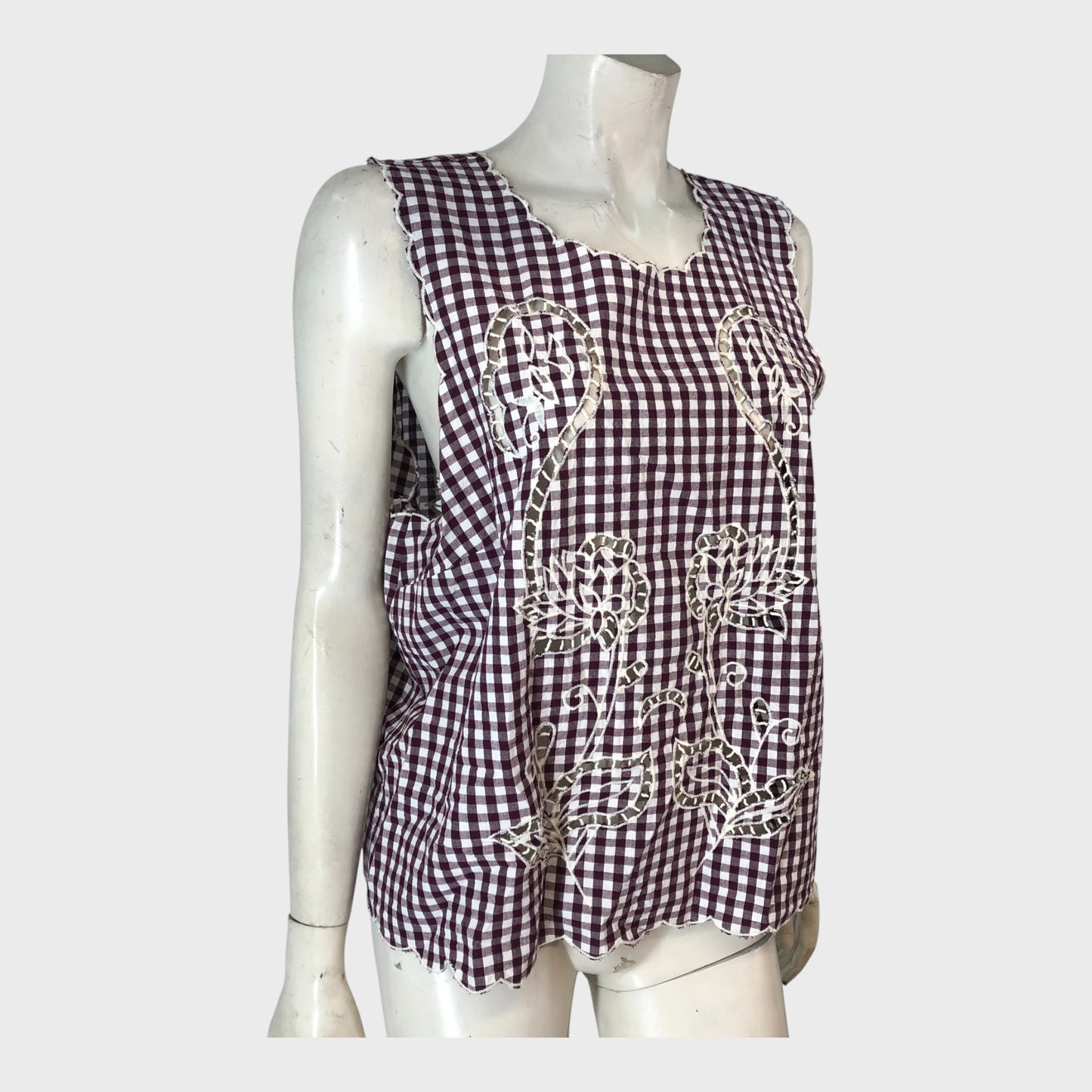 RIVER ISLAND  Red Gingham Cut Work Tank Top UK18