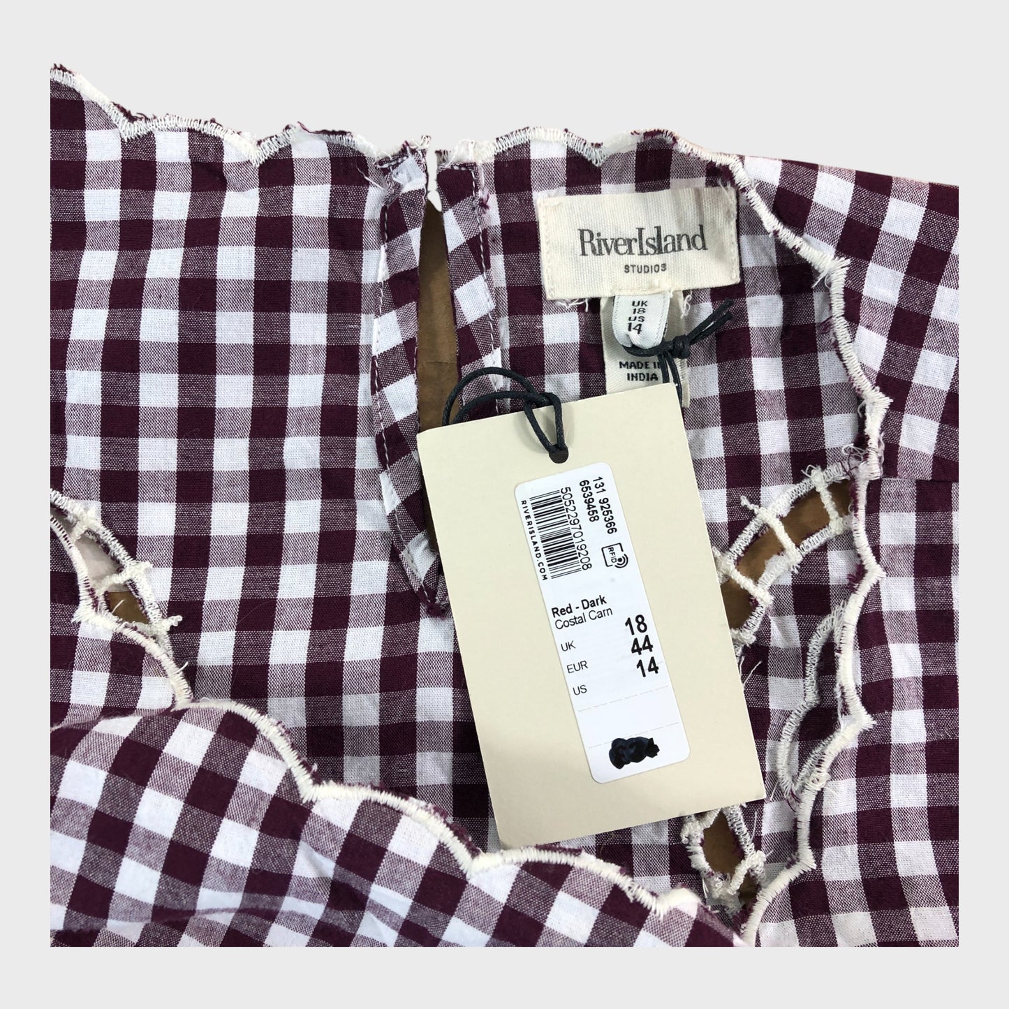 RIVER ISLAND  Red Gingham Cut Work Tank Top UK18