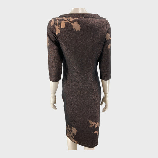 Branded Black and Gold Foil Midi Dress