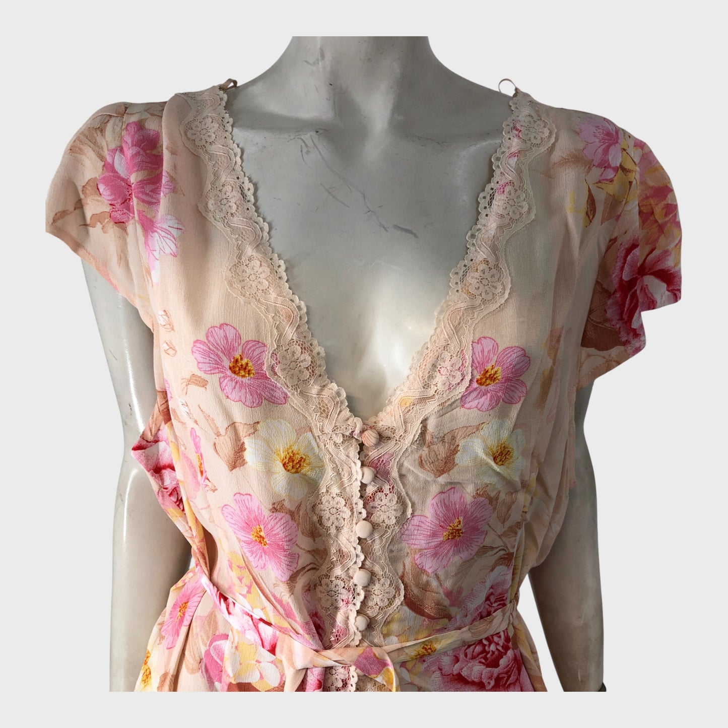 RIVER ISLAND Pink Floral Print Angel Sleeve Blouse UK22