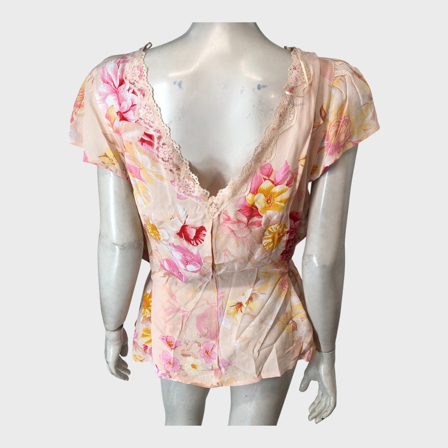 RIVER ISLAND Pink Floral Print Angel Sleeve Blouse UK22