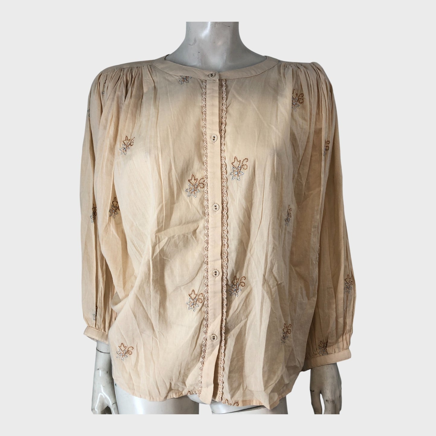 RIVER ISLAND Stone Long Sleeve Embroidered Blouse UK 14