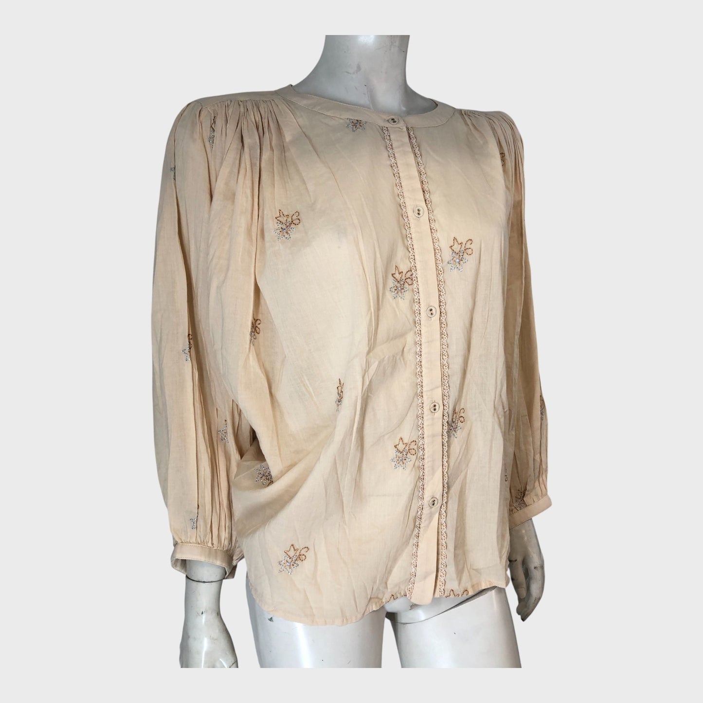 RIVER ISLAND Stone Long Sleeve Embroidered Blouse UK 14