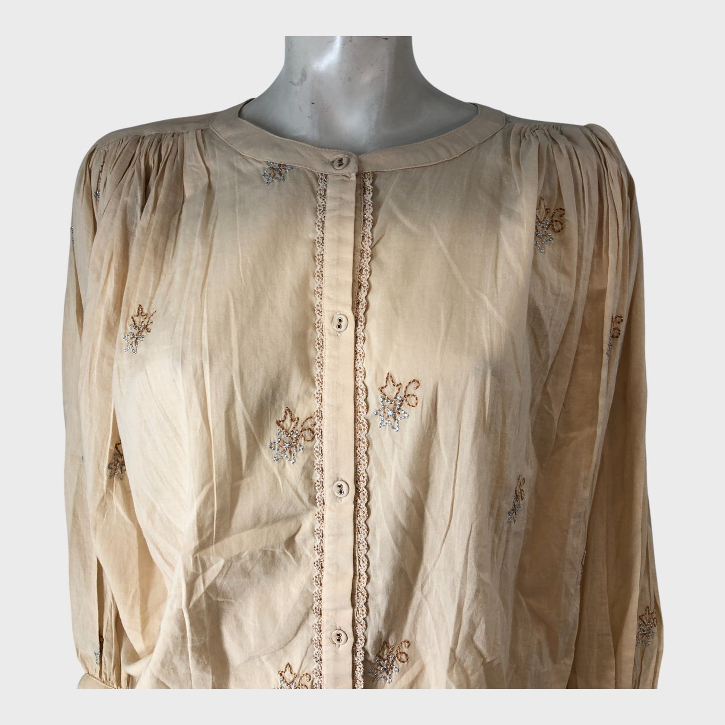 RIVER ISLAND Stone Long Sleeve Embroidered Blouse UK 14