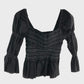 RIVER ISLAND Black Shirred V Detail Top UK 10
