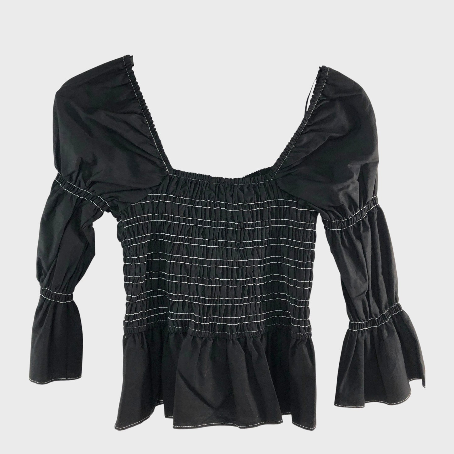 RIVER ISLAND Black Shirred V Detail Top UK 10