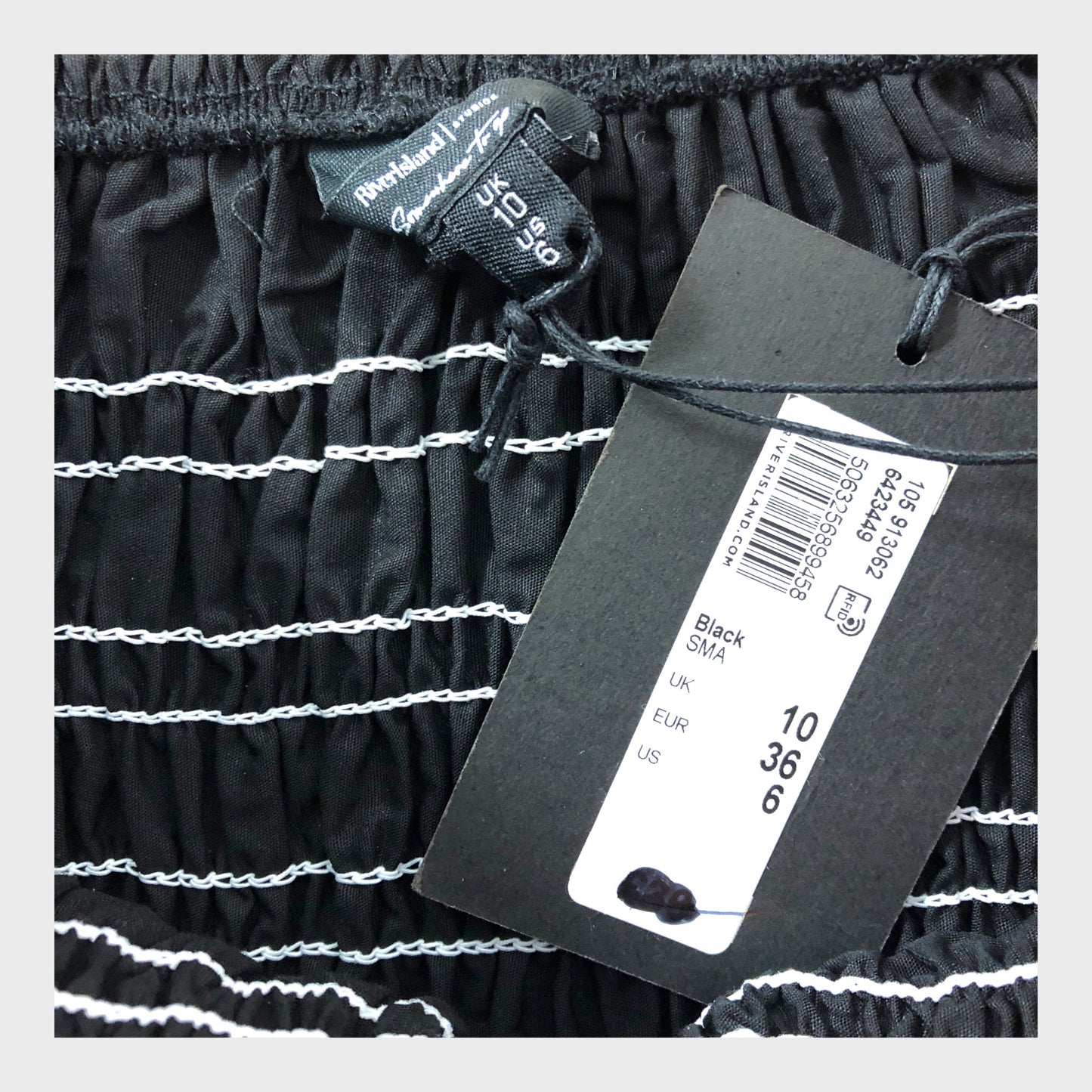 RIVER ISLAND Black Shirred V Detail Top UK 10